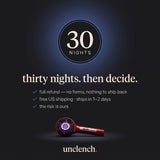 Thirty nights, then decide — full refund with nothing to ship back, free US shipping